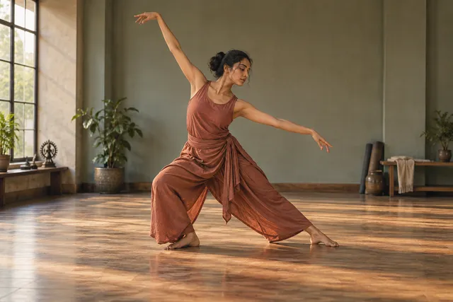 Illustrative dancer rehearsing in a sunlit studio